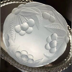 Mikasa Bountiful pattern raised cherries frosted glass serving bowl